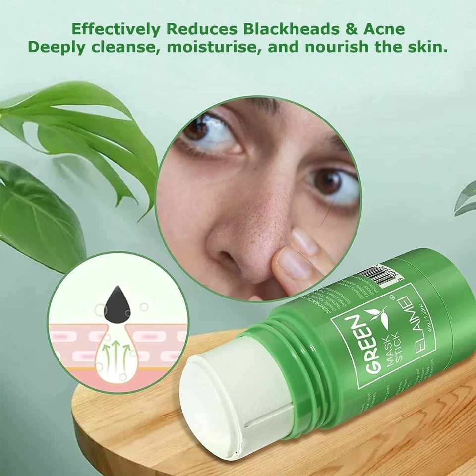 Green Tea Mask Stick Facial Cleansing Oil Acne Blackhead Control Deep Clean Pore - Image 3 of 4