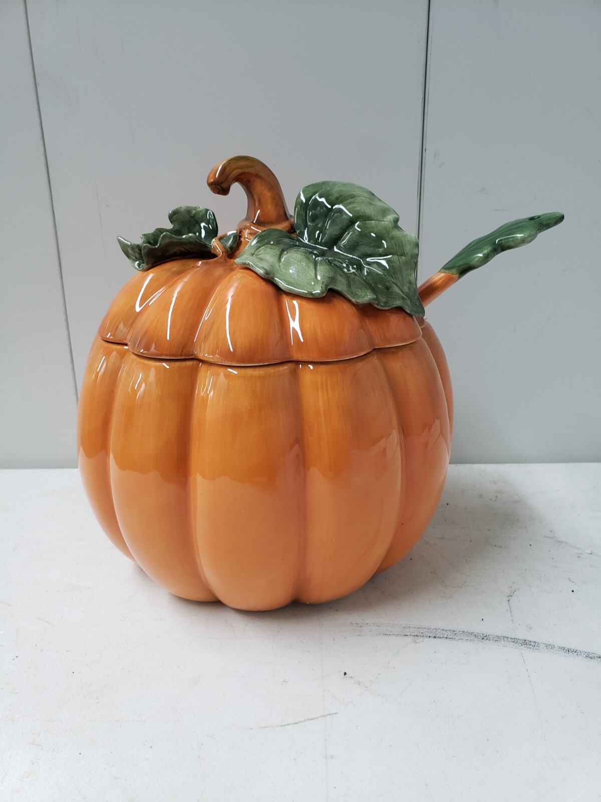 Large Pumpkin Soup Tureen Lid Ladle Valerie Cumberland Design Group NEW