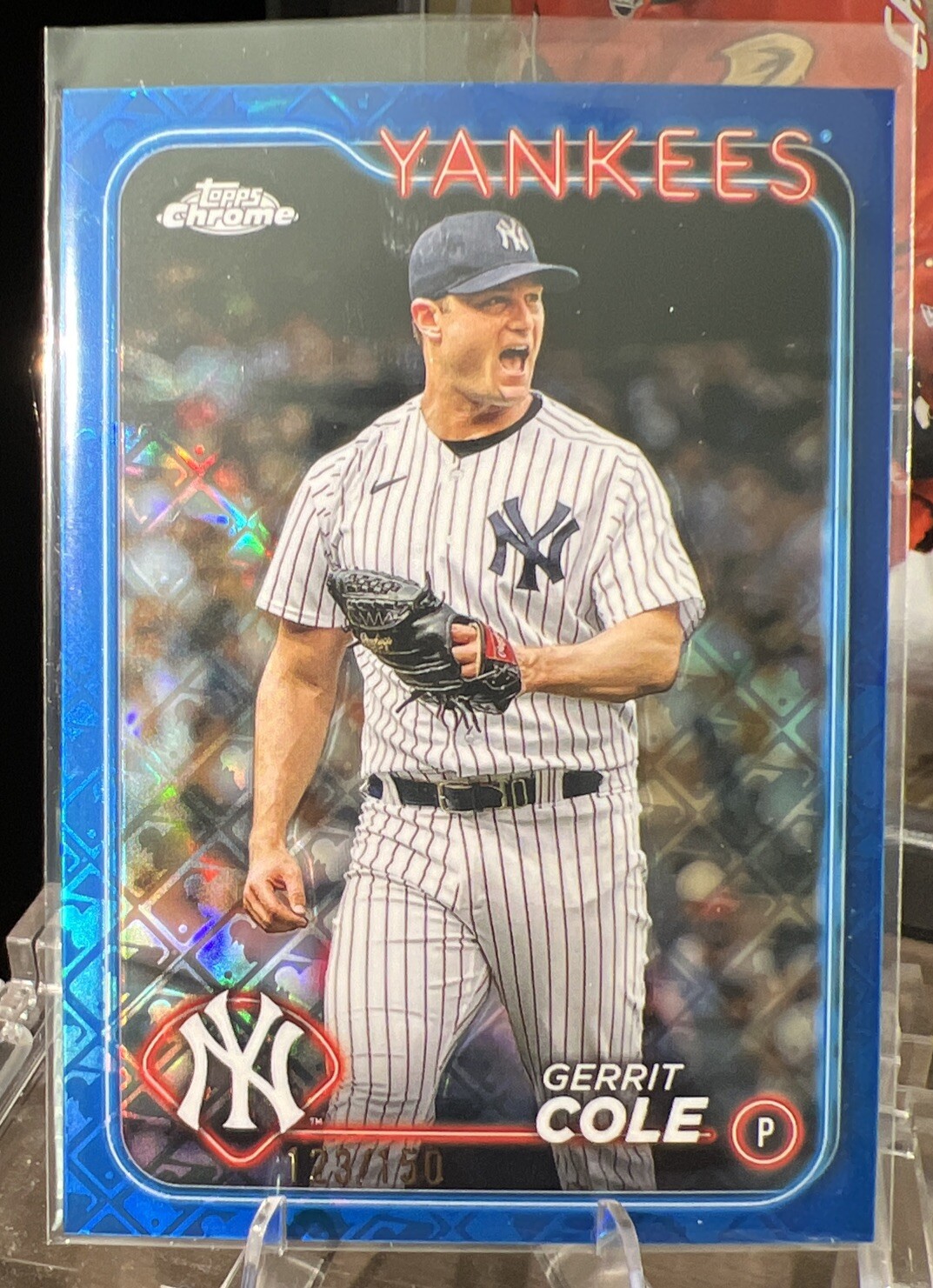 GERRIT COLE 2024 TOPPS CHROME BLUE LOGOFRACTOR #123/150🔥🔥YANKEES🔥🔥