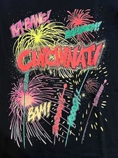 Vintage Single Stitch TShirt L Black Cincinnati 90s Fireworks Made In USA EUC