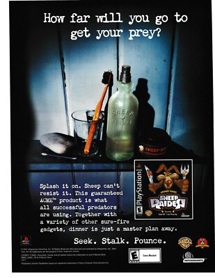 2001 Looney Tunes Sheep Raider Print Ad PS1 PlayStation ACME Ralph Wolf Rare Ad