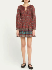 NWT- ULLA JOHNSON 'Val' Floral-Print Cotton-Blend Mini-Dress, Pomegranate - 4