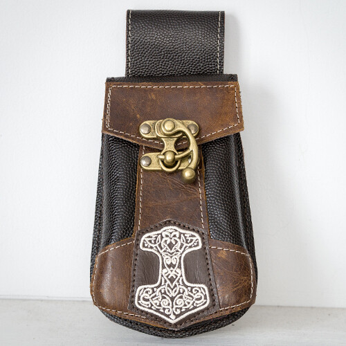 Leather Thors Hammer Mobile Cell Phone Pouch Viking Belt Loop Hip Bag Wallet - 第 1/2 張圖片