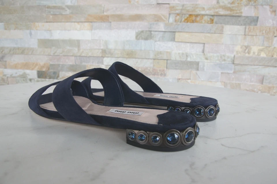 MIU MIU 35,5 Zapatillas Sandalias Nuevas Azul Cabra NEU Antiguo UVP650€ - Imagen 4 de 4