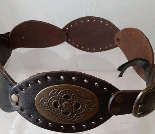 Massimo Duties Brown Leather & Brass Belt Boho Hippie Festival Size 30 - Picture 8 of 12