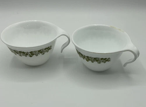 2 Vintage Corelle Corning SPRING BLOSSOM CRAZY DAISY Hook-Handle Coffee Tea Cup