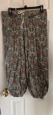 Vtg 1960's Girl's Aladdin Pants Cotton Drawstring Green White Red Paisley