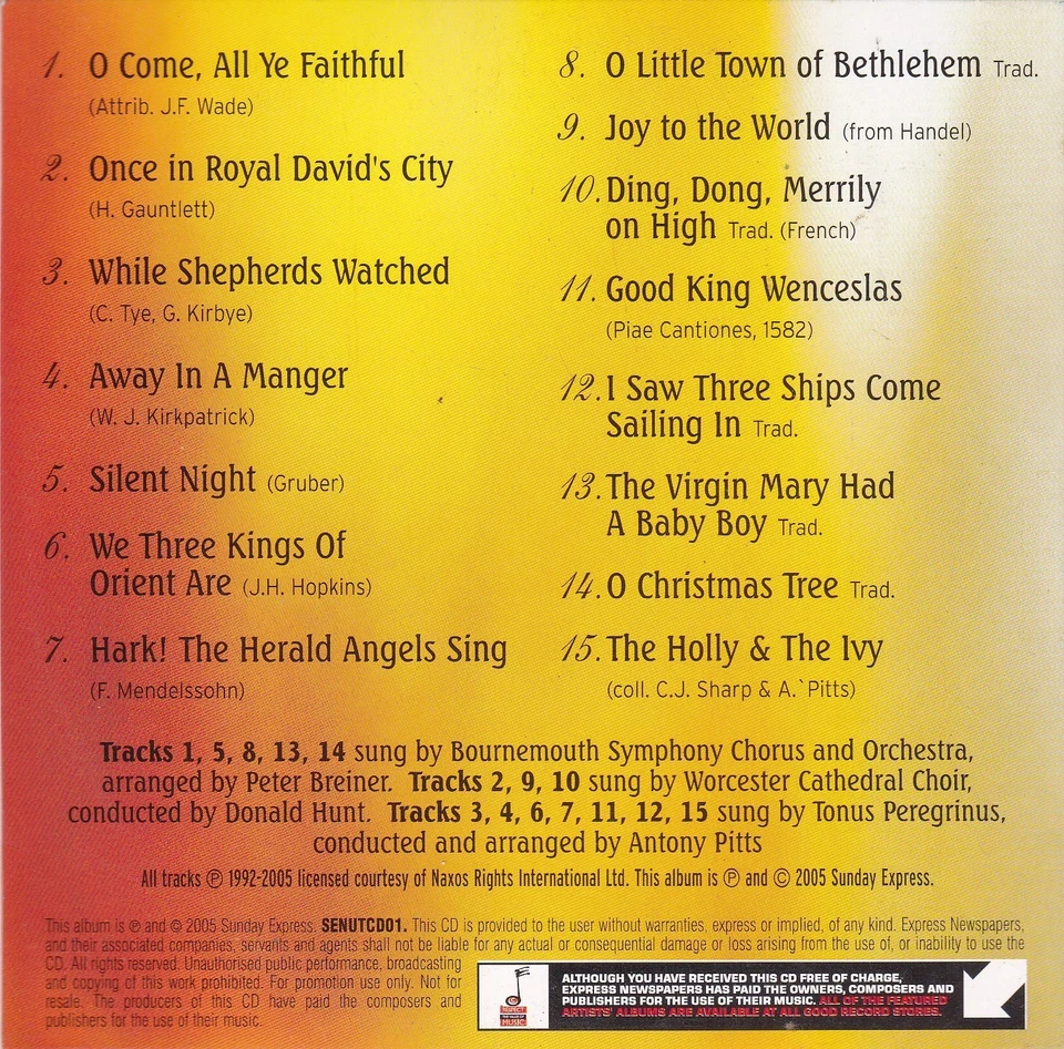 CHRISTMAS CAROLS ( SUNDAY EXPRESS Newspaper 15 Track CD ) - Bild 2 von 3