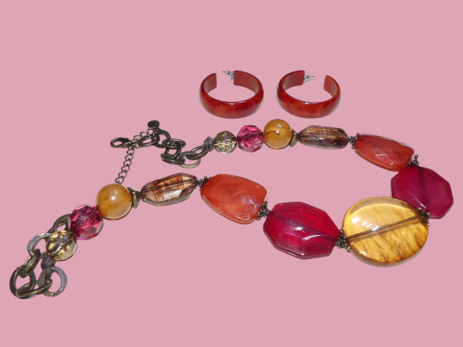 Ruby Rd Chunky Statement Necklace POPPIN Red Oran… - image 2