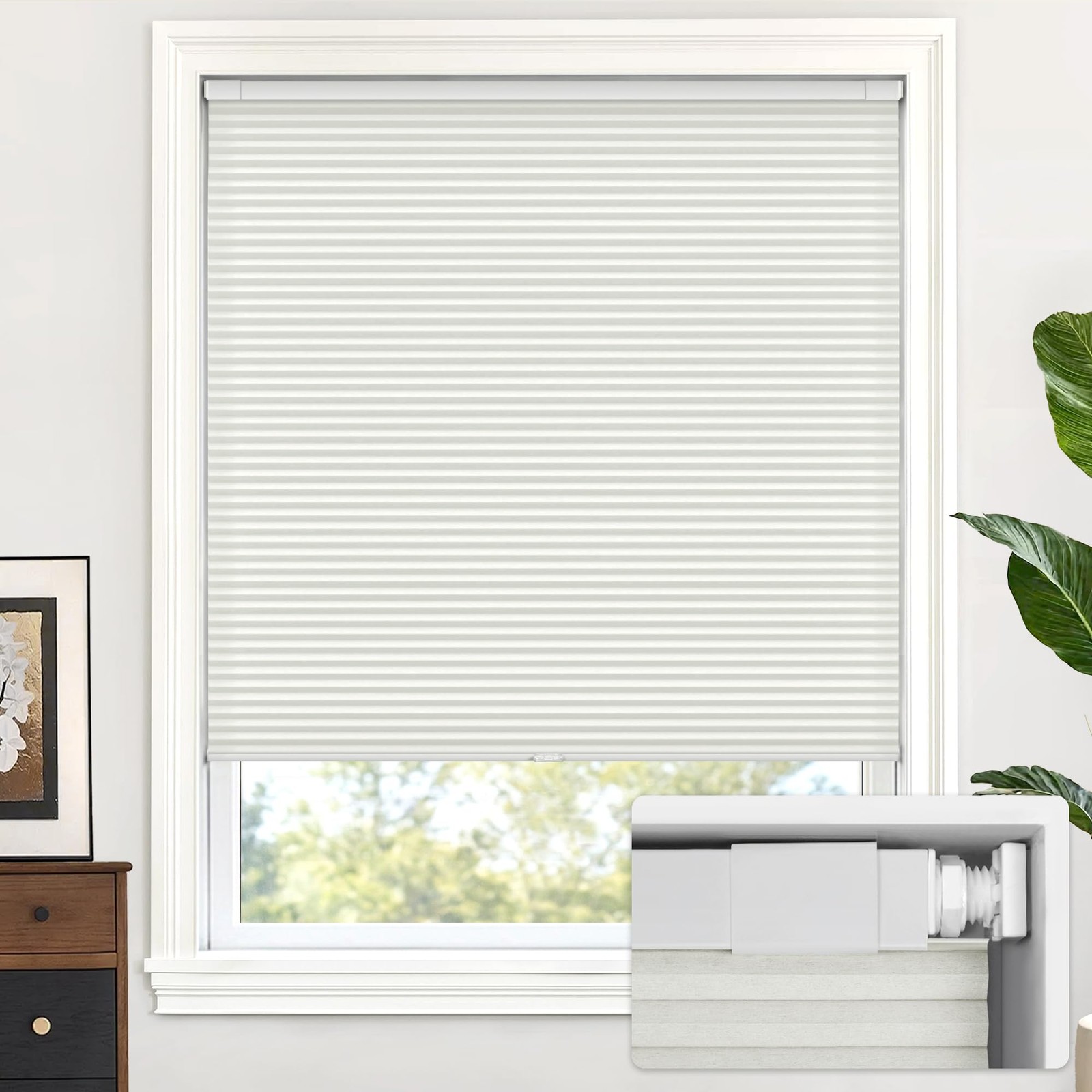 Cordless Cellular Shades, No Tools No Drill Light Filtering 