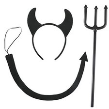3 Pcs Halloween Devil Costume Set Demon Tail Horns Headband Fork, Black