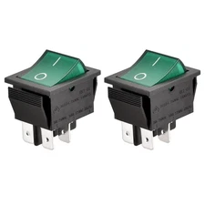 Rocker Switch On-Off DPST 2 Pack 4 Terminal Green Light 16A 250VAC