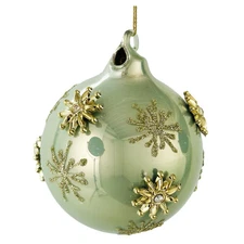 shishi Mint with Snowflakes Shiny Ball Ornament Bauble