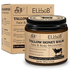 Whipped Tallow Cream for Face & Body - 100% Grass-Fed Beef Tallow, Natural Honey