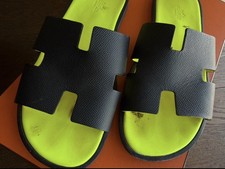 Hermes Izmir Sandals Men EU 42 Size 9 Noir Black Lime In Box