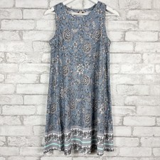 LOFT OUTLET Women's Blue Floral Cottagecore Aline Sleeveless Swing Dress SMALL
