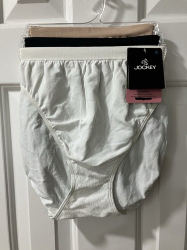 Jockey Damen Comfies Nylon elfenbein/schwarz/hellbraun Slips, 3er-Pack, Größe 9 Neu mit Etikett Höschen