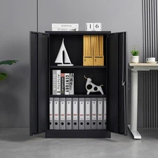 Filing Storage Cabinet of Folding, w/ Locking Doors and Adjustable Shelf, Black
