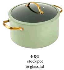 Thyme & Table ~ GRANITE GREEN ~ 6 Quart ~ Stock Pot w/Lid ~ Nonstick ~ Aluminum