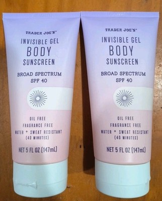  Lot Of 2 Trader Joe s Invisible Gel Body Sunscreen SPF 40 Oil-Free 5oz New 