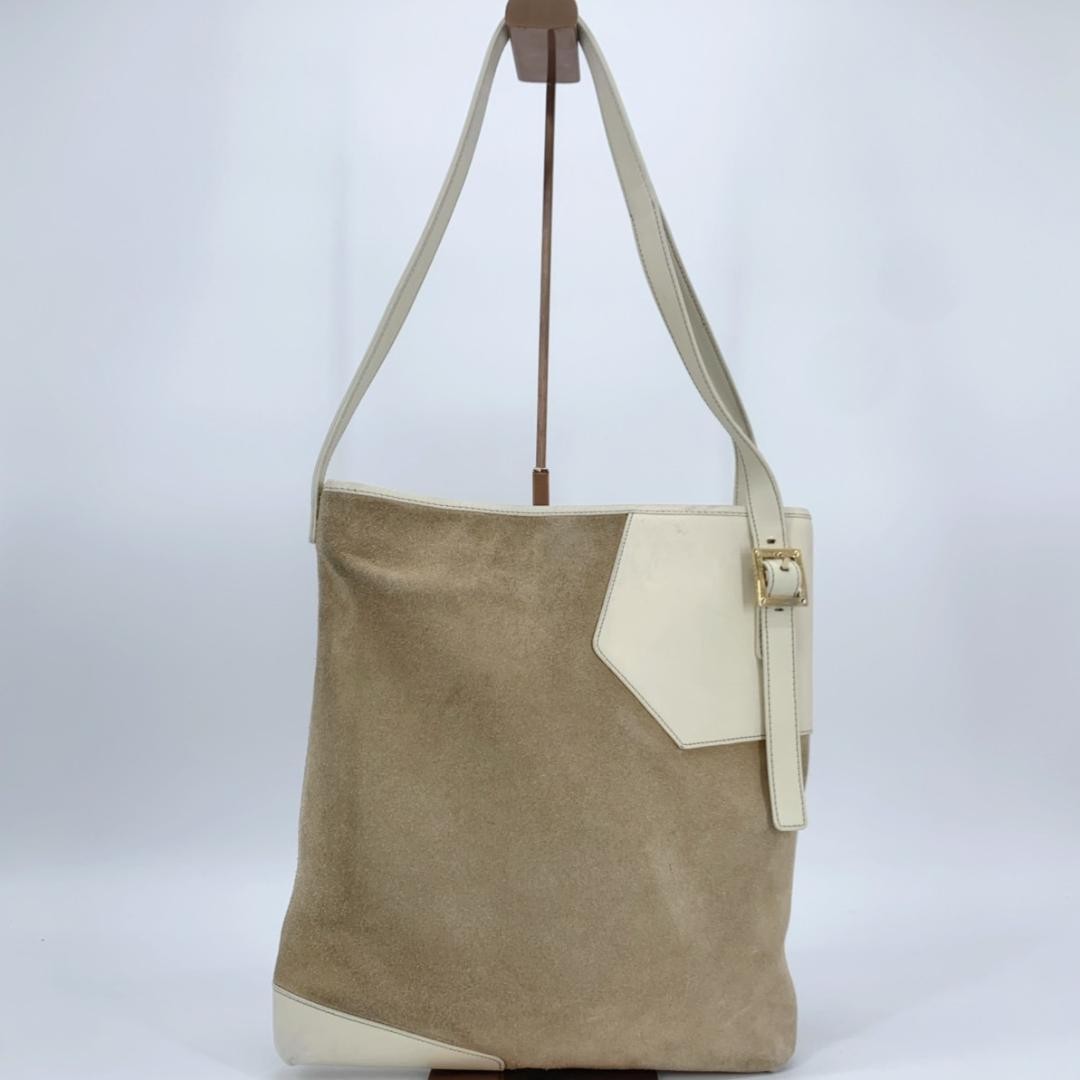 LOEWE One Shoulder Bag Purse Anagram Suede Leather Beige Off White Brown Auth thumbnail 21