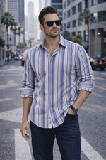 Robert Graham Men  s Sz XL Multicolor Striped Button Down Shirt Flip Cuffs