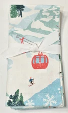 Williams Sonoma SAMPLE FLAWS Apres Ski Skier Winter Dinner Napkin Set of 4 AS-IS