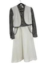 Verona Shirt Dress & Vest Set Vintage 8 Brown White Leopard Print 70s Midi