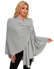 Womens Elegant Cross Front Shawl Wraps Knitted Ponchos Cape Light Weight Ponc...