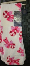 Rachel Rachel Roy Blanket Christmas 90x90 Candy Cane Bow Faux Fur Snuggly Plush