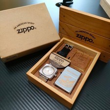 Zippo lighter watch gift set silver 1996 with wooden box used