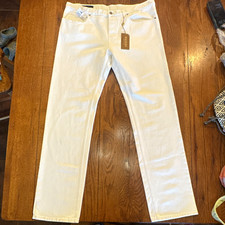 Gucci Women  s White Skinny Denim Jeans IT 54 Mid Rise Logo 5-Pocket Light
