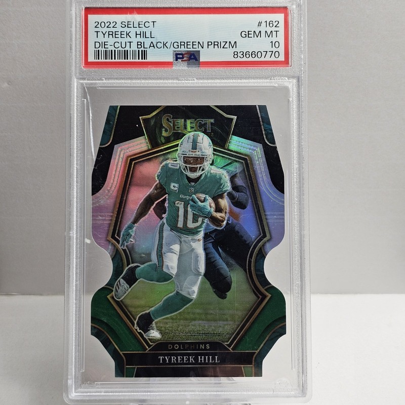 Tyreek Hill 2022 Panini Select Premier #162 Die-Cut Black/Green Prizm PSA 10