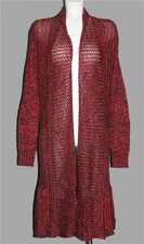 BACCI Loose Knit Long Ruffled Bottom Shawl Collar Open Sweater Cardigan Wm's NWT