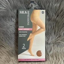 Silk Impressions Sheer Light Support Womens Size XXXL Rich Tan High Waisted