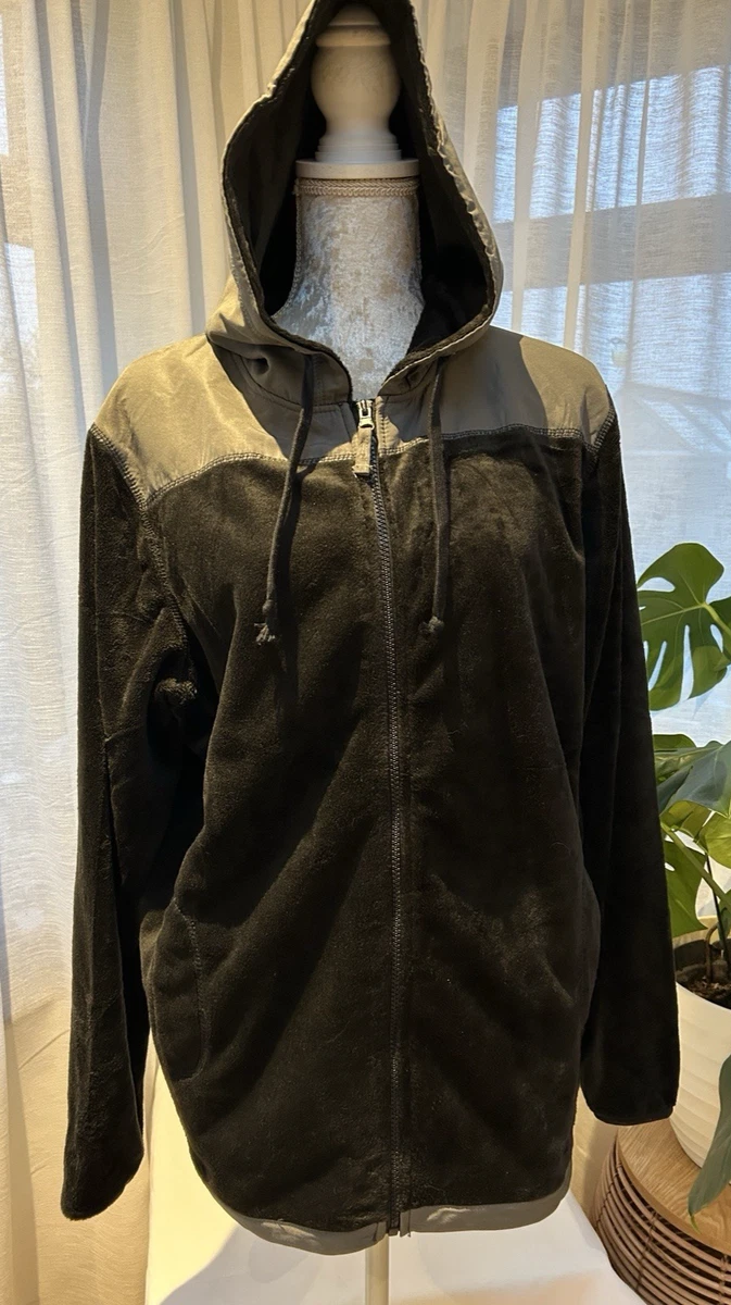LEE COOPER Originals ~ Sudadera con capucha de terciopelo suave negra/gris con cremallera ~ L ~ NUEVA
