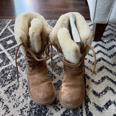 UGG Australia Montclair Chestnut 1892 Lace Up Fur Lined Boots Women s  US 8