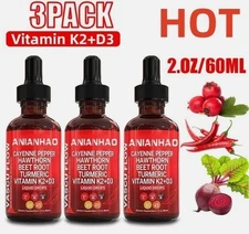 3PACK Nutra Vascu Flow Cayenne Pepper Liquid Drops Hawthorn Root Vitamin - 60ML