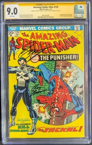 Gerry Conway Roy Thomas Signed Amazing Spider-Man #129 1st Punisher AUTO CGC 9.0