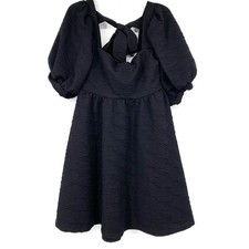 Free People Small Violet Mini Dress Puff Sleeve Babydoll Black