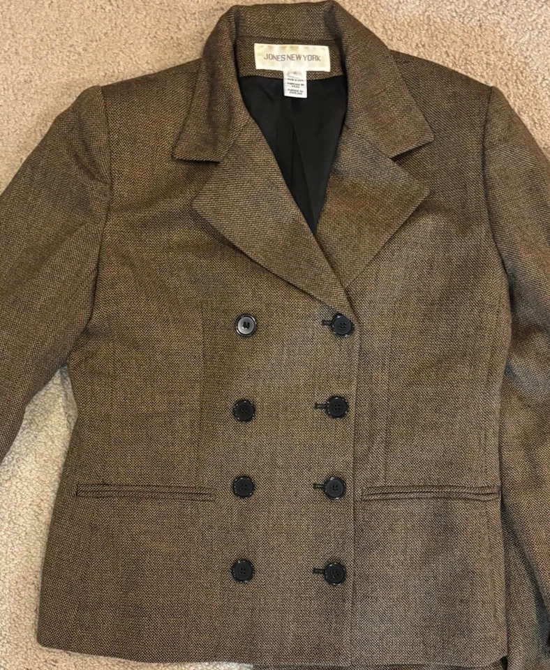 Conjunto de traje pantalones de tweed de doble botonadura Jones New York para mujer mezcla de lana talla 6 Foto 2 de 4