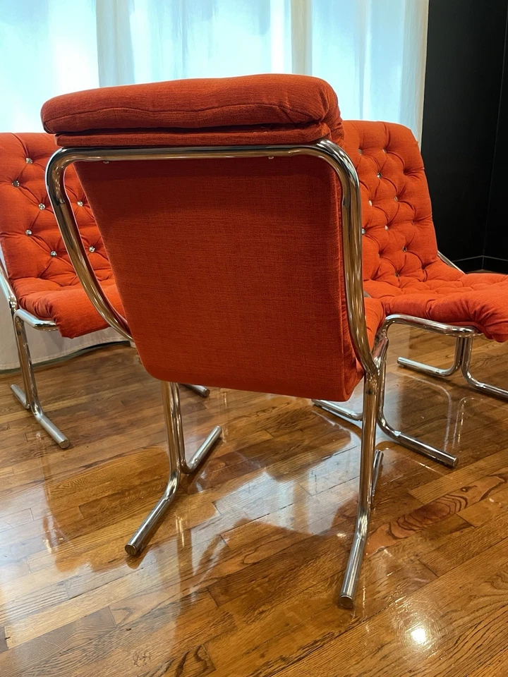 Conjunto de 4 Cadeiras de Jantar Vintage Cromadas Daystrom - Novo Estofamento de Tecido Knoll  - Imagem 3 de 4