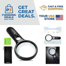Lighted Magnifying Glass 3X  45X Magnification - Ideal for Reading  Inspection