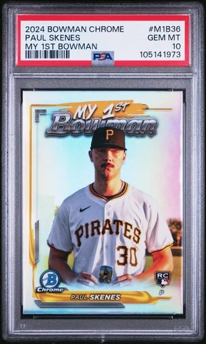 Graded 2024 Bowman Chrome Paul Skenes #M1B36 1st Bowman RC Baseball Card PSA 10