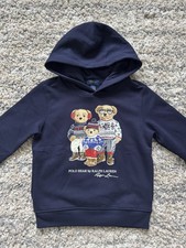 Polo Ralph Lauren Boys Polo Bear Fleece Hoodie Sweatshirt, Navy, NWT, Size 7