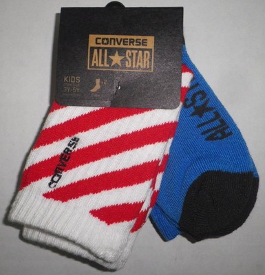 NWT Converse All Star 2 PAIR Boys Crew Socks 7-9 Red White Blue KIDS Shoe 3Y-5Y