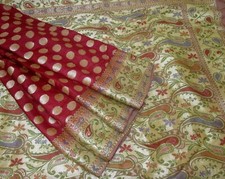BVH WEARABLE PURE SILK Vintage Sari 5yds 21SEP3512 X10 E885 Maroon Cream ABCKB