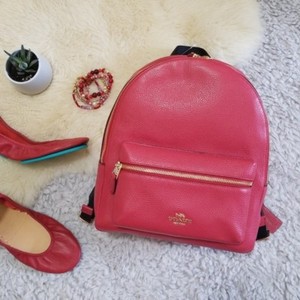 coach red leather backpack