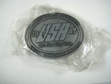 Belt Buckle USA Shooting Team 1987 Silvertone Size 3 inches Pan Am Indiana