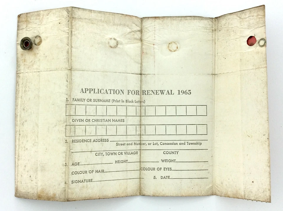 Licencia de Residentes para Cazar Osos y Ciervos 1964 Ontario Canadá Juego y Peces L457 Foto 2 de 4